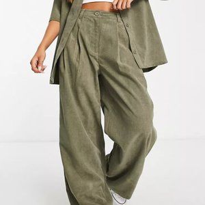 ASOS DESIGN drapey wide leg pants in baby cord sage (part of a set)